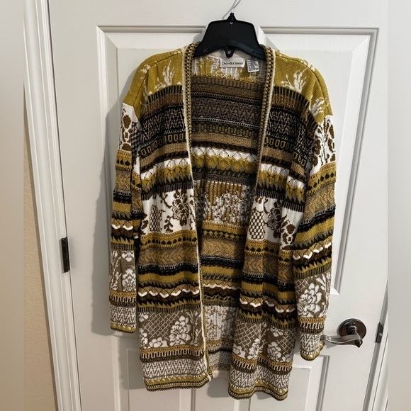 Dana Buchman Sweaters - Dana Buchman Vintage Gold Brown Glam Long Button Up Cardigan Size M